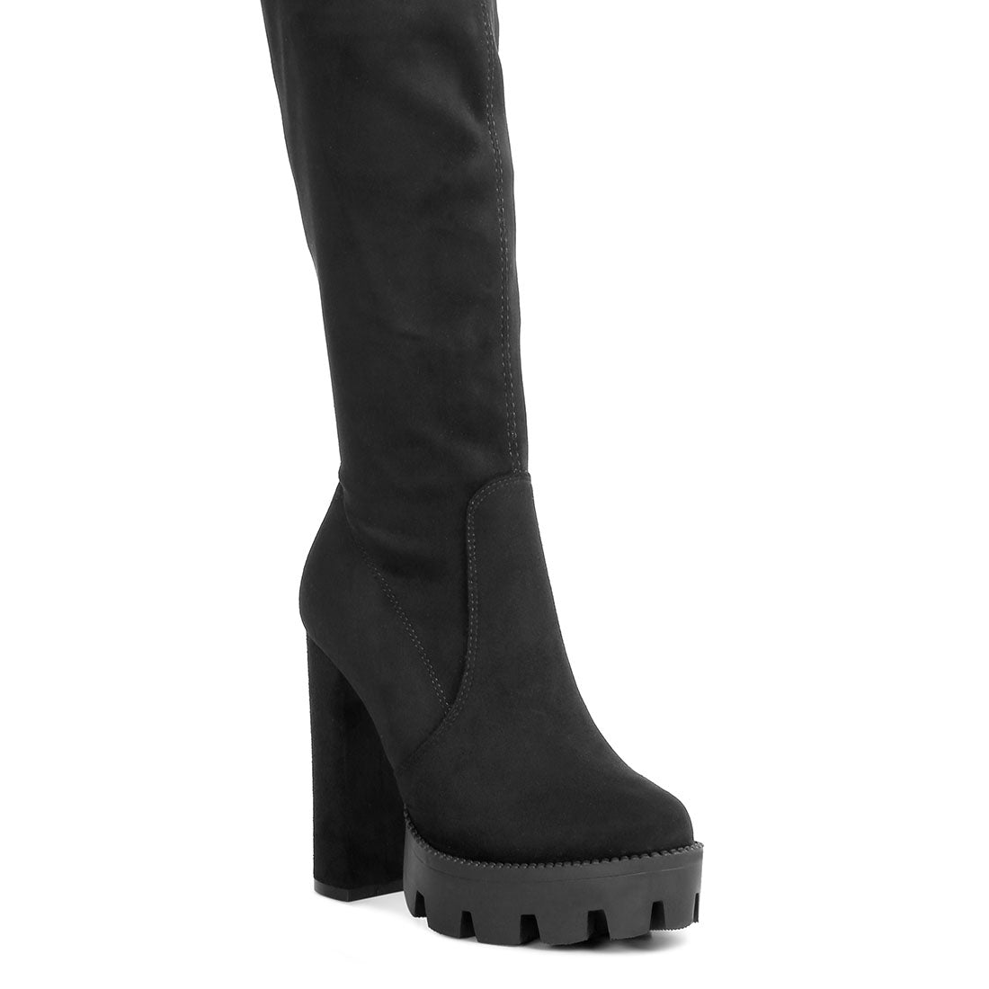 high block heeled long boots#color_black
