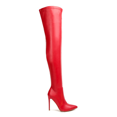 knee high heel boots#color_red