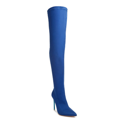 high heel long boots#color_blue