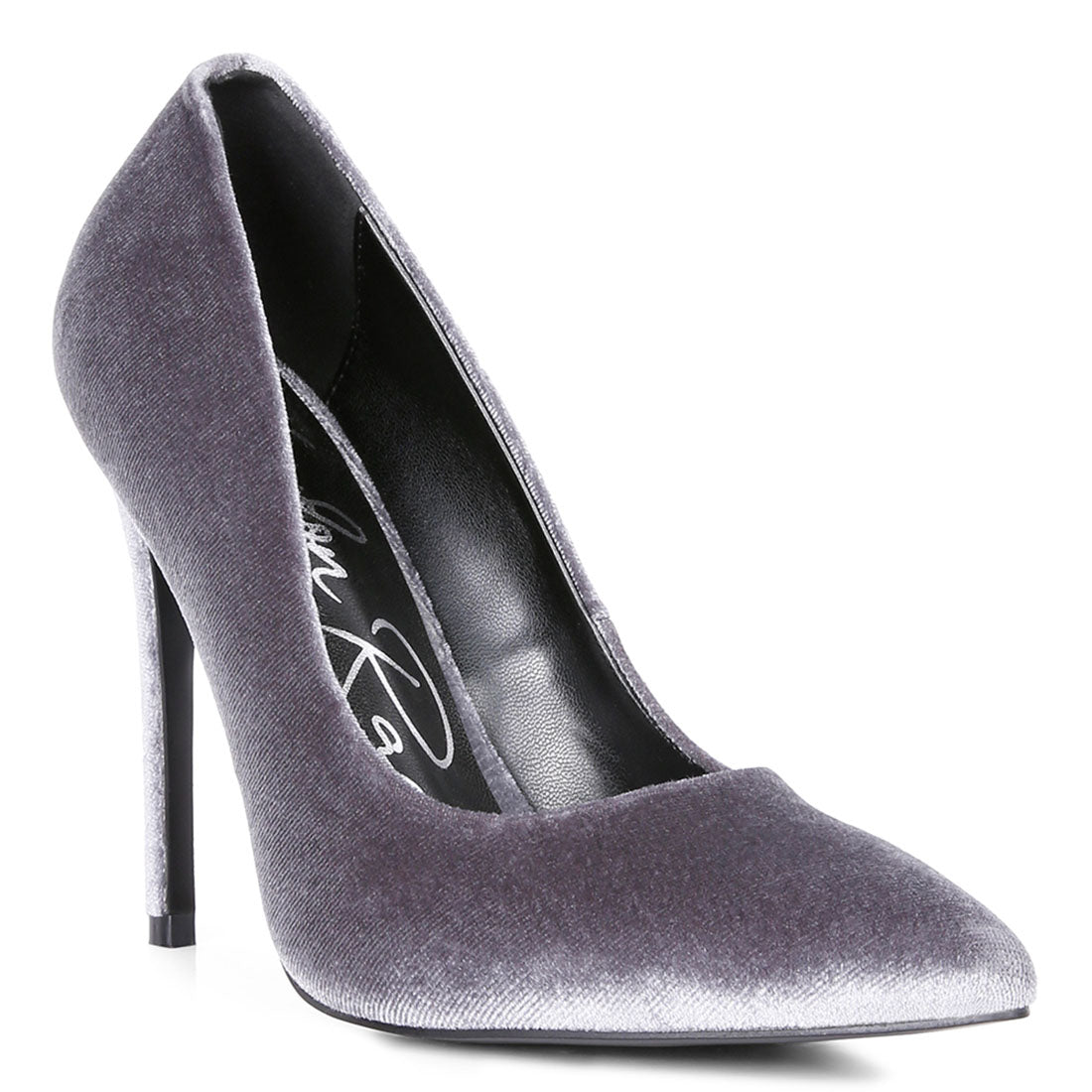 velvet high heeled sandals#color_grey