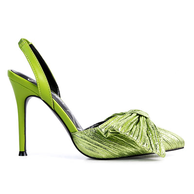 Green High Heeled Bow Slingback Sandals