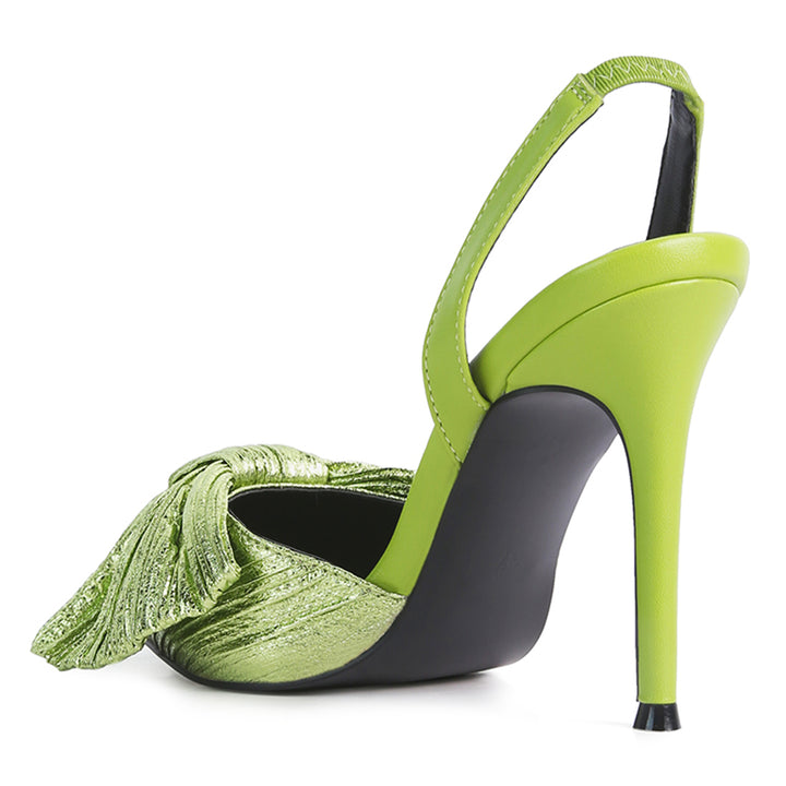 Green High Heeled Bow Slingback Sandals