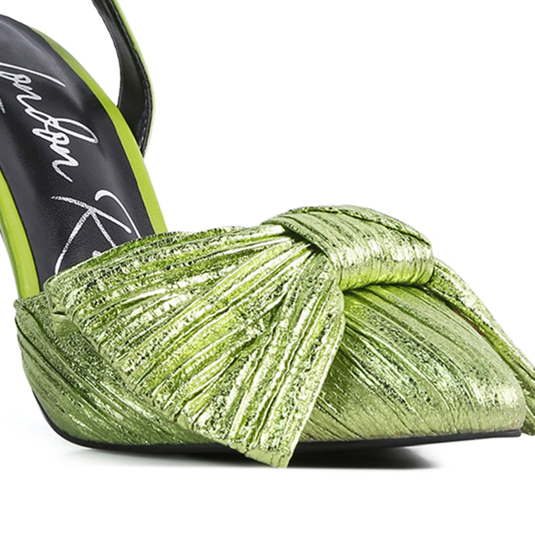 Green High Heeled Bow Slingback Sandals