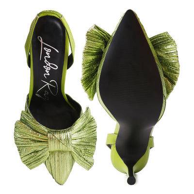 Green High Heeled Bow Slingback Sandals
