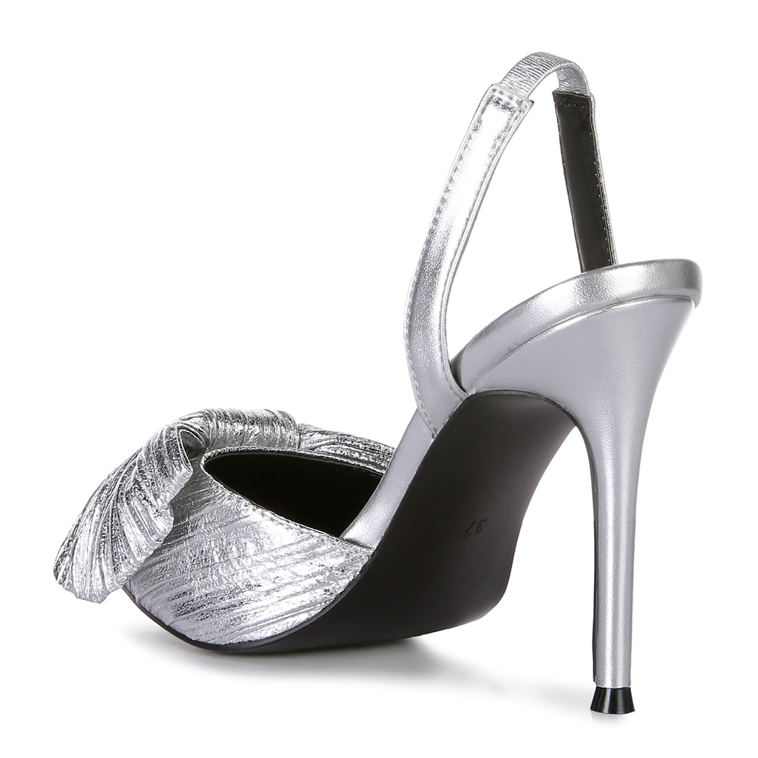 Silver High Heeled Bow Slingback Sandals