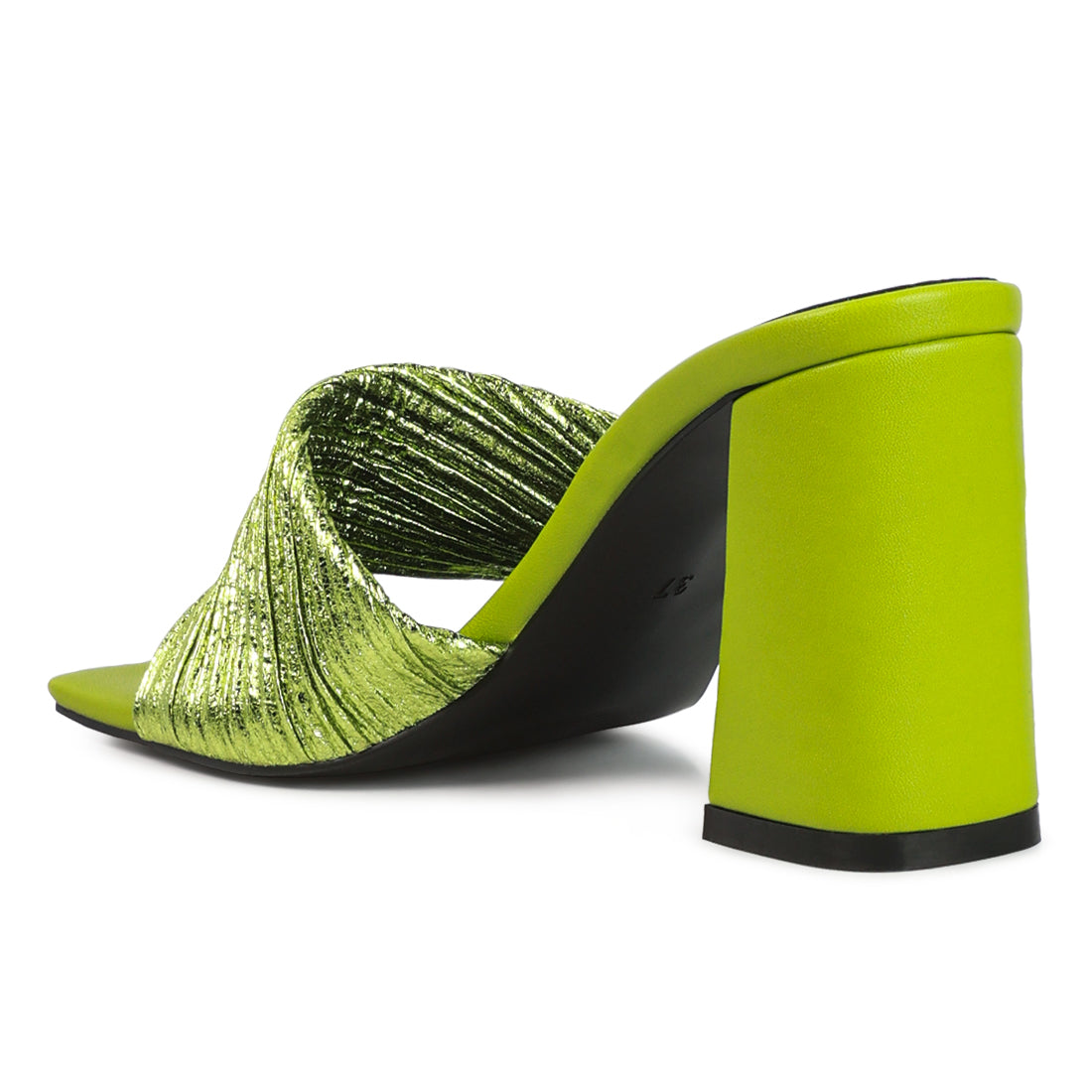 Green Crinkled High Heeled Block Sandals