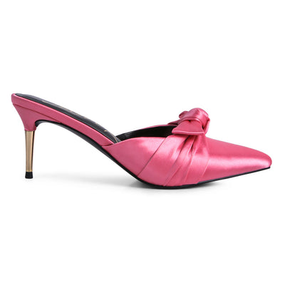 Pink Satin High Heeled Mule Sandals