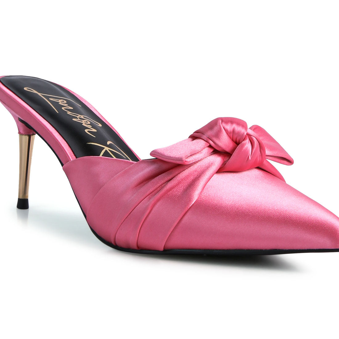 Pink Satin High Heeled Mule Sandals