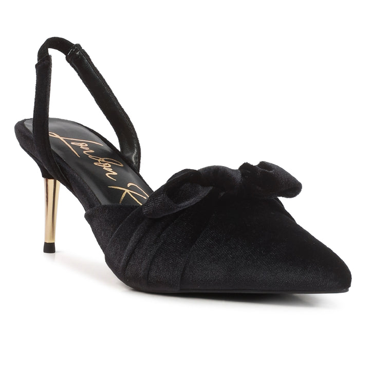 Black Velvet High Heeled Mule Sandals