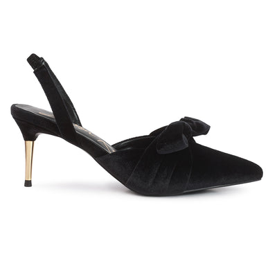 Black Velvet High Heeled Mule Sandals