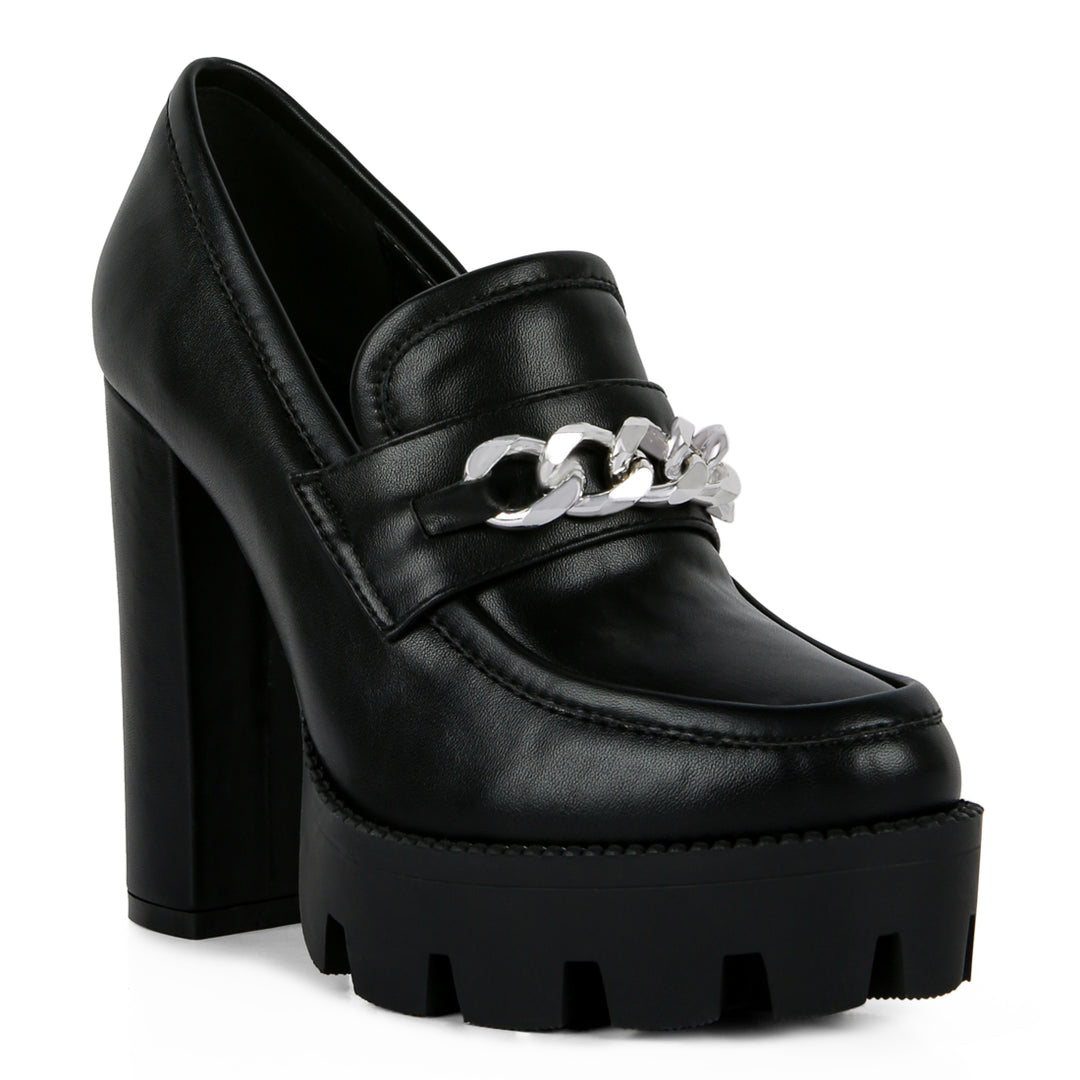 y2k chunky high block heeled loafers#color_black