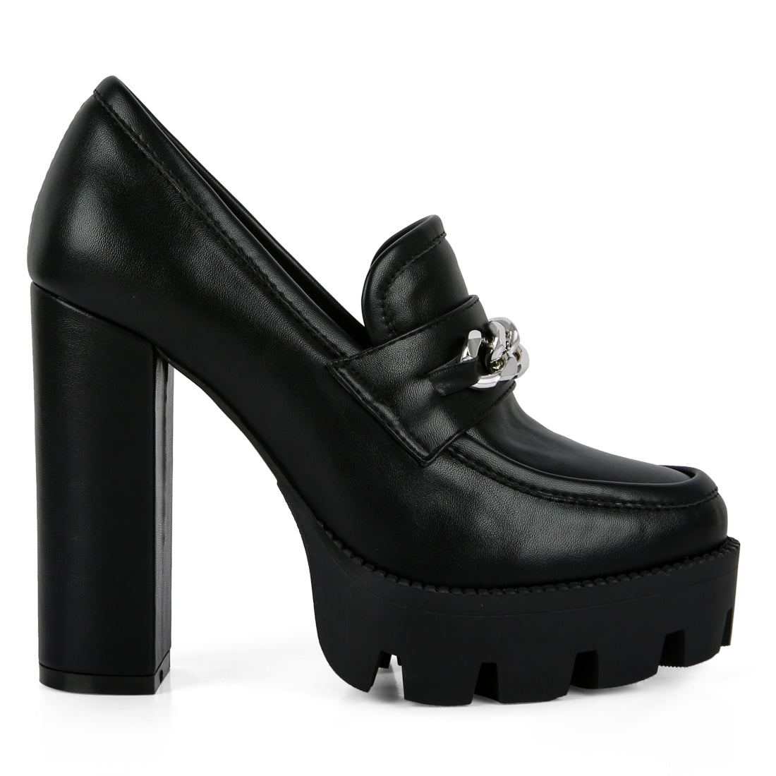 y2k chunky high block heeled loafers#color_black