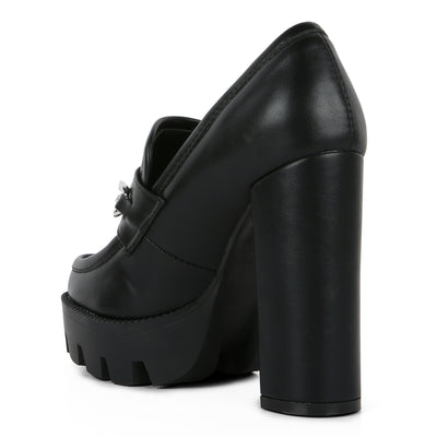 y2k chunky high block heeled loafers#color_black