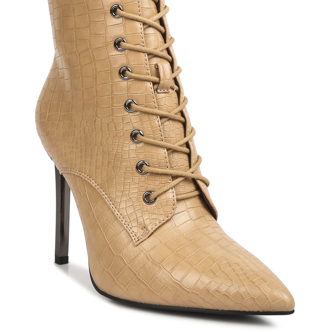 croc textured over the ankle boots#color_beige