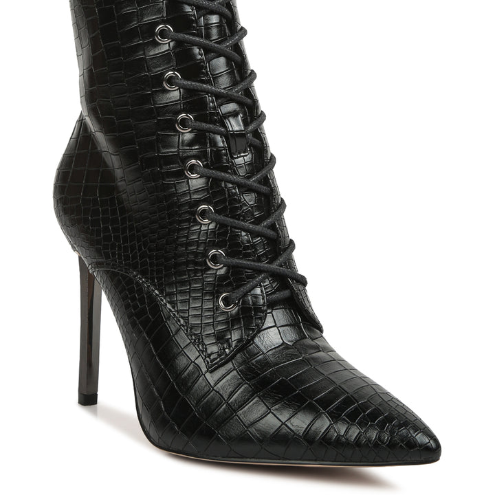 croc textured over the ankle boots#color_black