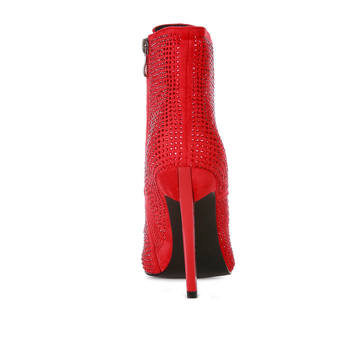 head on faux suede diamante ankle boots#color_red