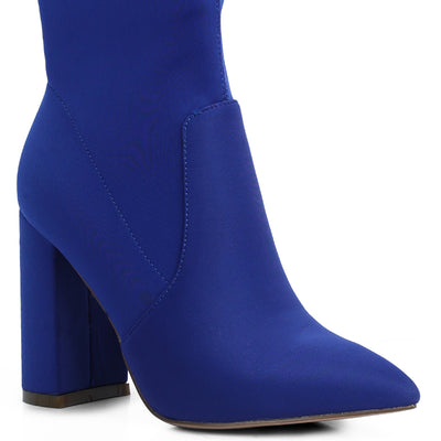 ankle lycra block heeled boots#color_blue