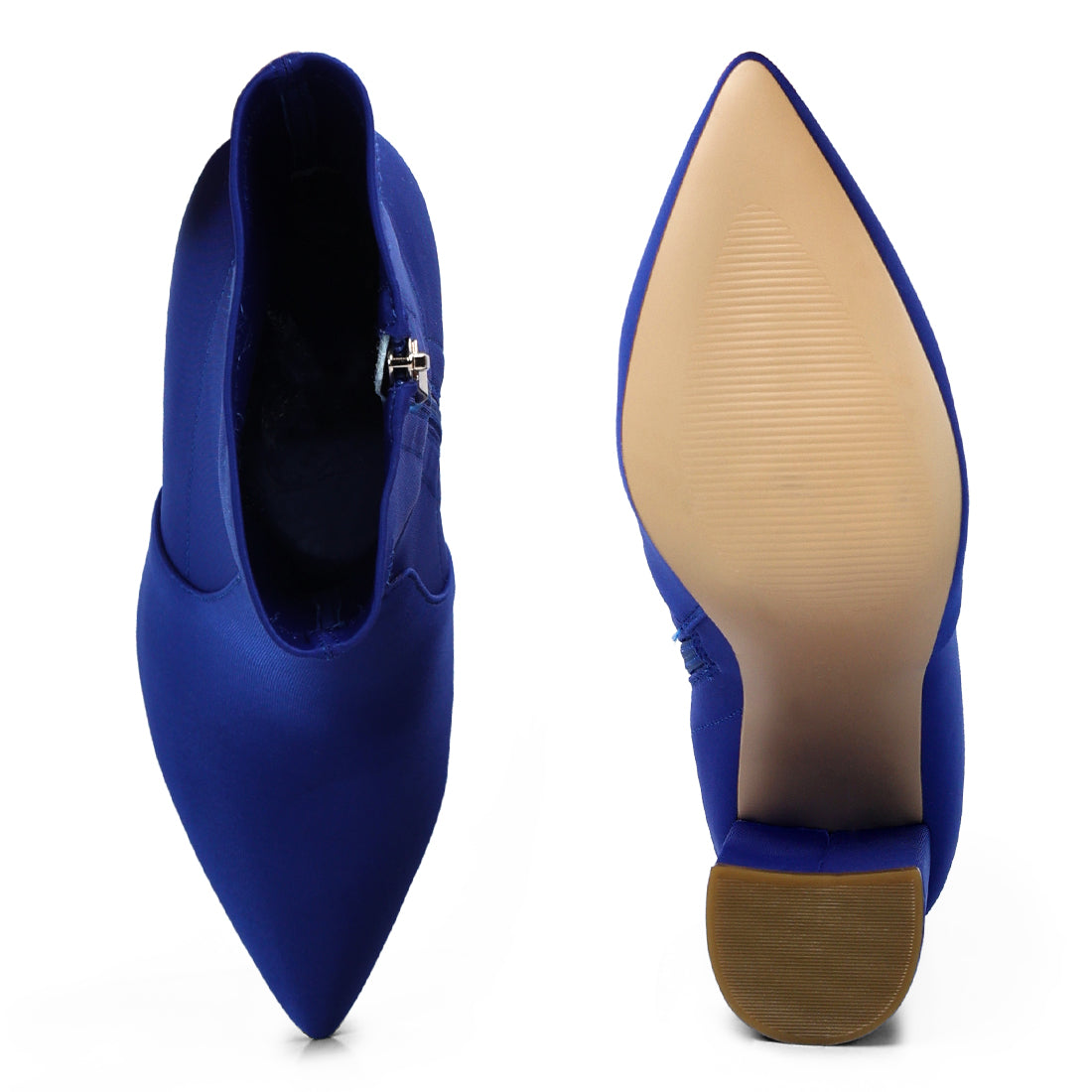 ankle lycra block heeled boots#color_blue