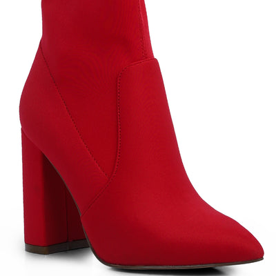 ankle lycra block heeled boots#color_red