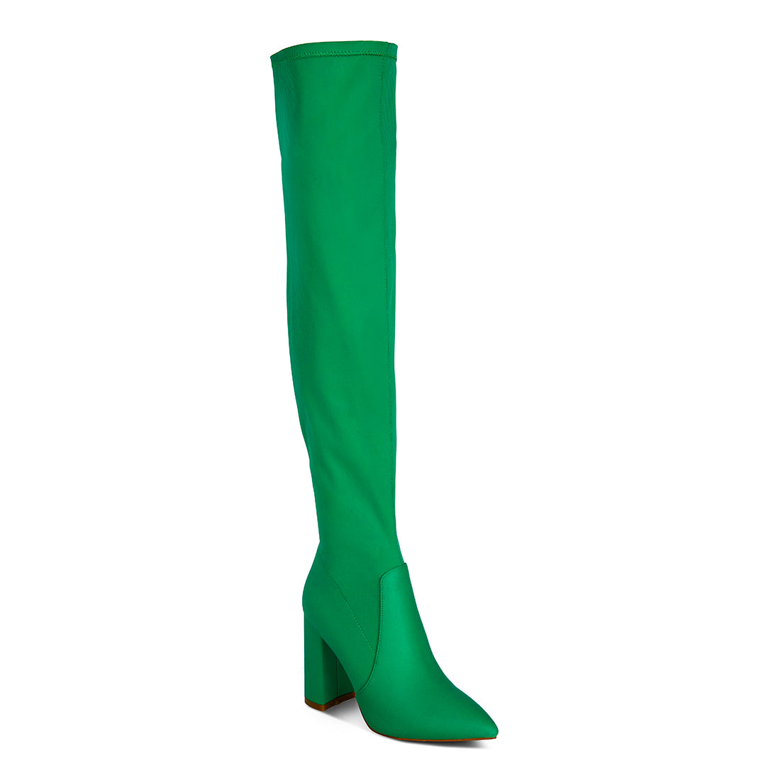high block heeled long boot#color_green