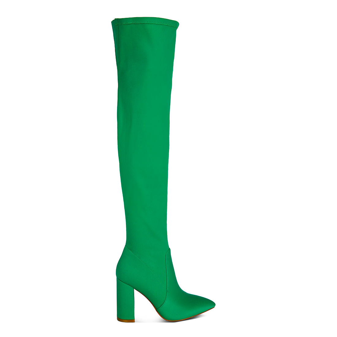 high block heeled long boot#color_green
