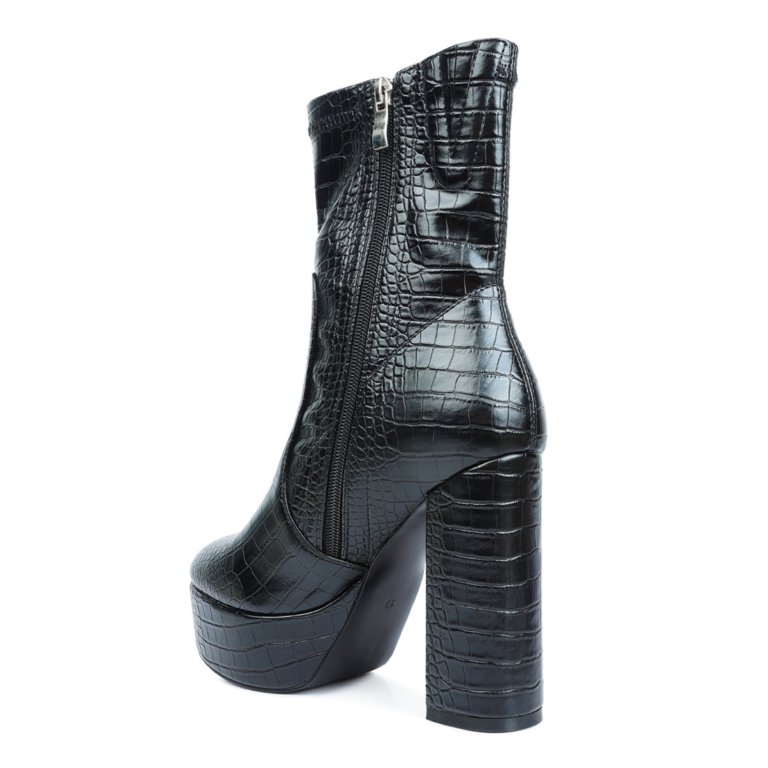 feral high heeled croc pattern ankle boot#color_black