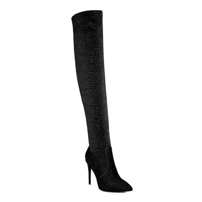 tigerlily high heel knitted long boots#color_black