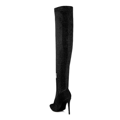 tigerlily high heel knitted long boots#color_black