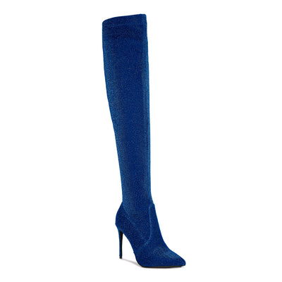 tigerlily high heel knitted long boots#color_blue