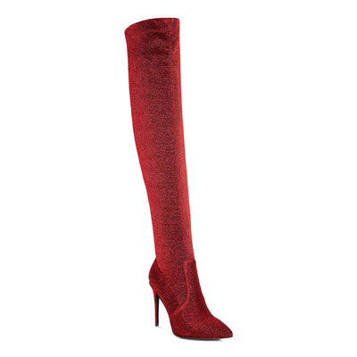 tigerlily high heel knitted long boots#color_red