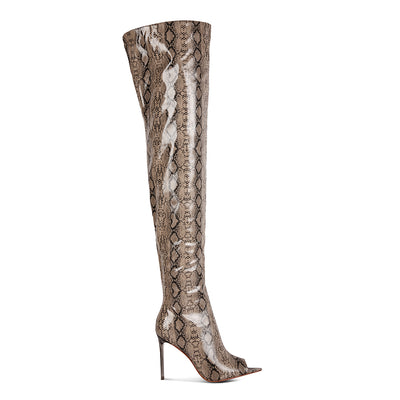 high drama snake print stiletto long boots#color_beige