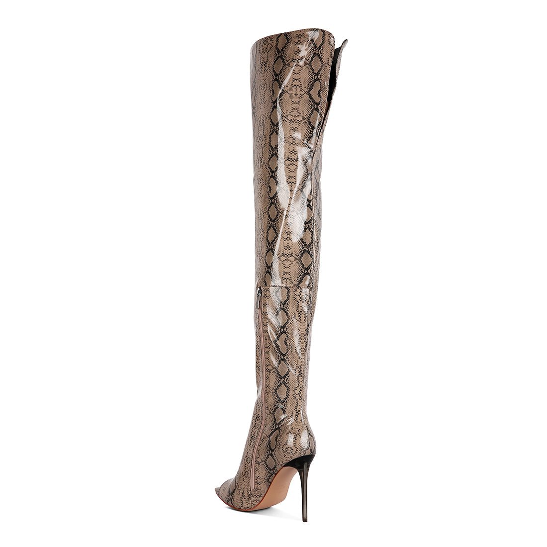 high drama snake print stiletto long boots#color_beige