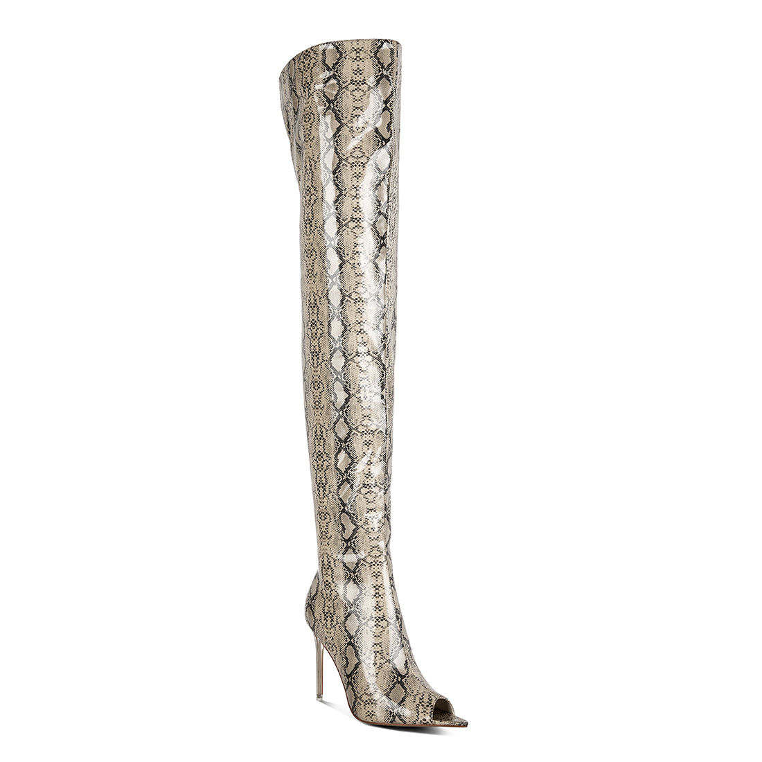 high drama snake print stiletto long boots#color_nude