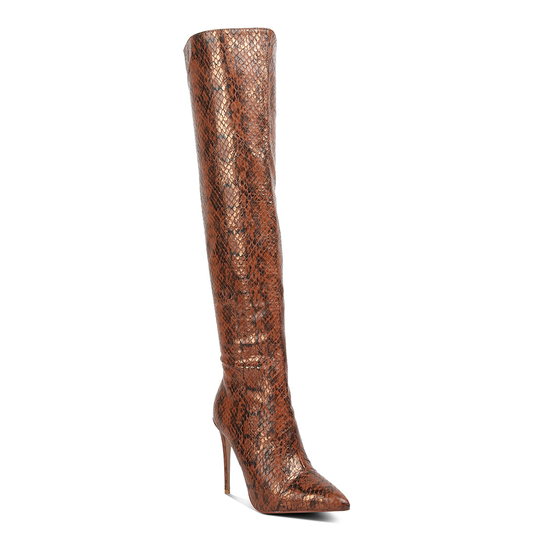 catalina snake print stiletto knee boots#color_brown