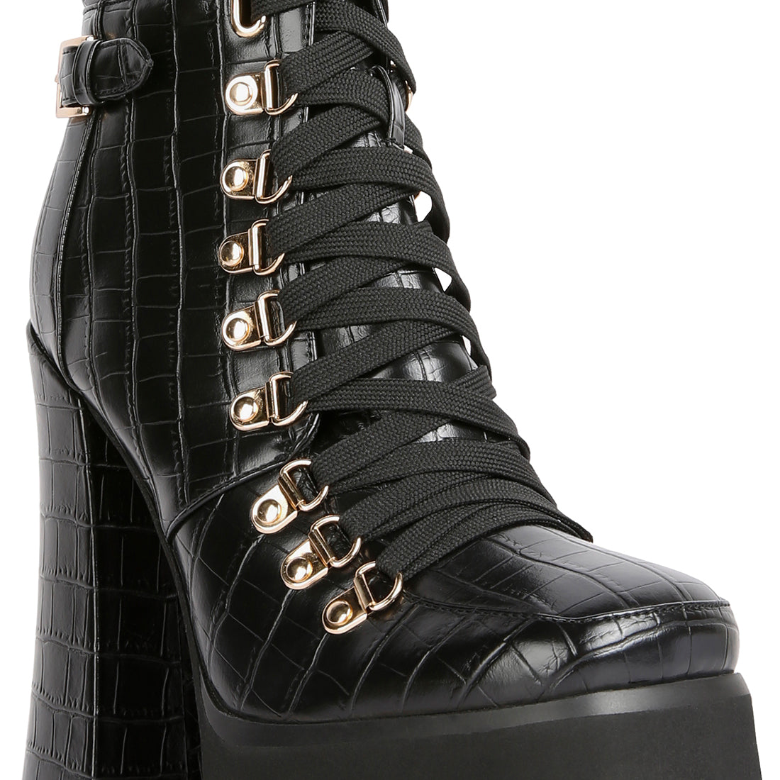 Black High Heeled Platform Ankle Boots
