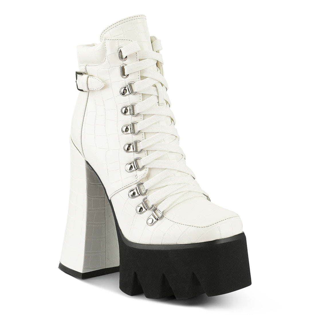 White High Heeled Platform Ankle Boots