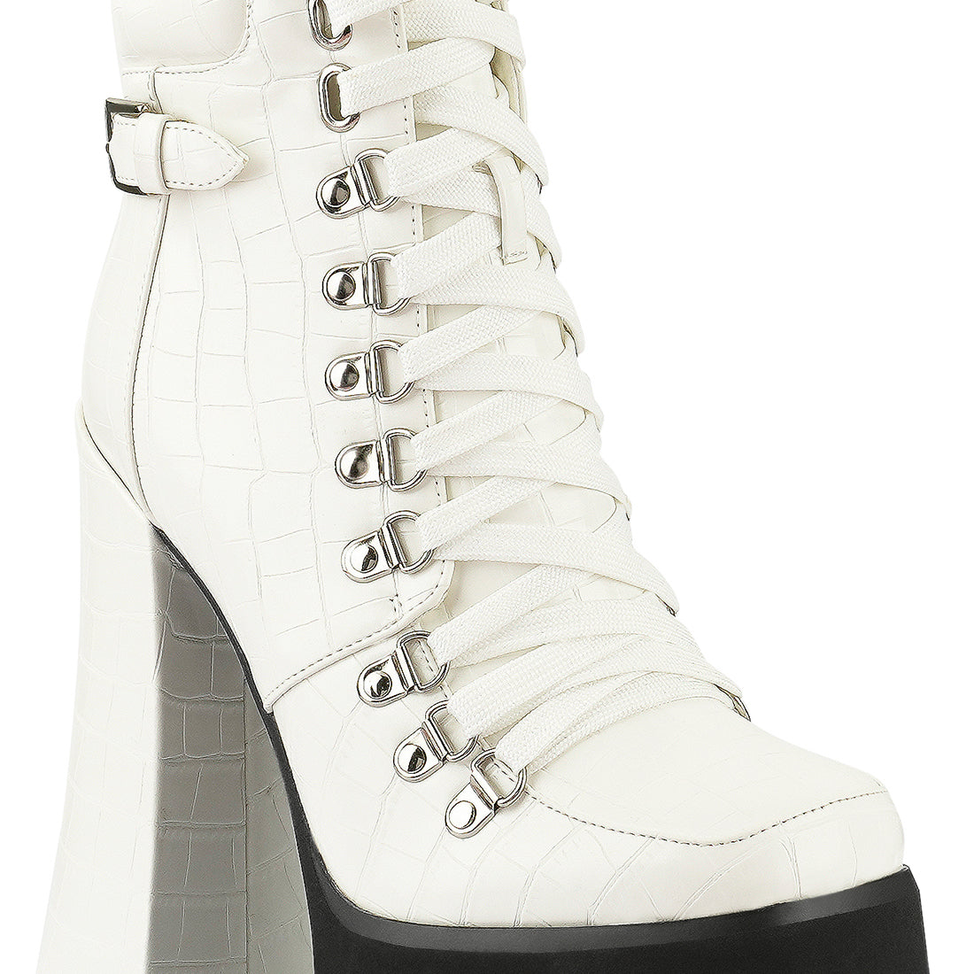 White High Heeled Platform Ankle Boots