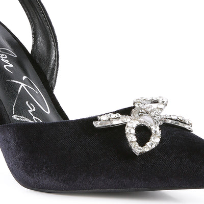 velvet diamante detail heeled slingback mules#color_black