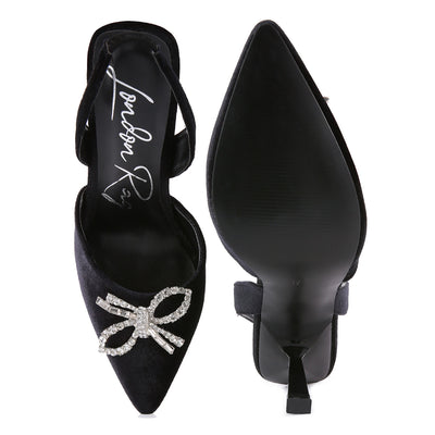 velvet diamante detail heeled slingback mules#color_black