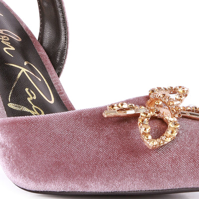 velvet diamante detail heeled slingback mules#color_lilac