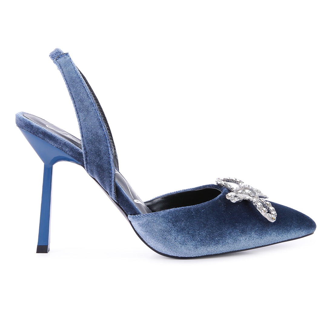 velvet diamante detail heeled slingback mules#color_blue