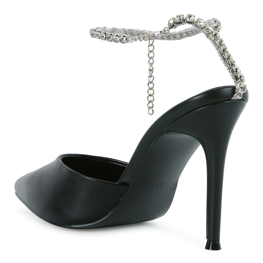 high heeled rhinestone mule sandals#color_black