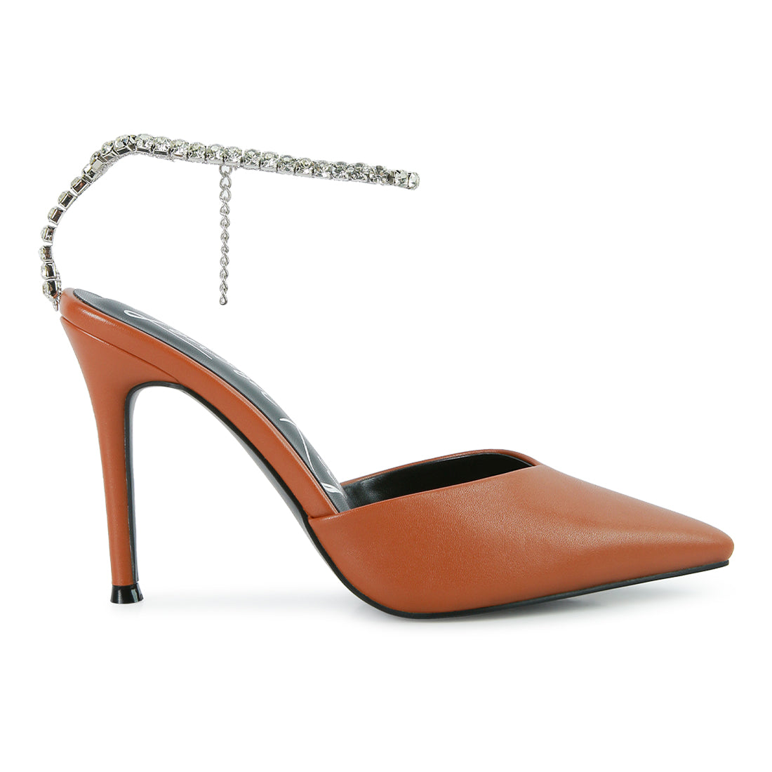 high heeled rhinestone mule sandals#color_tan