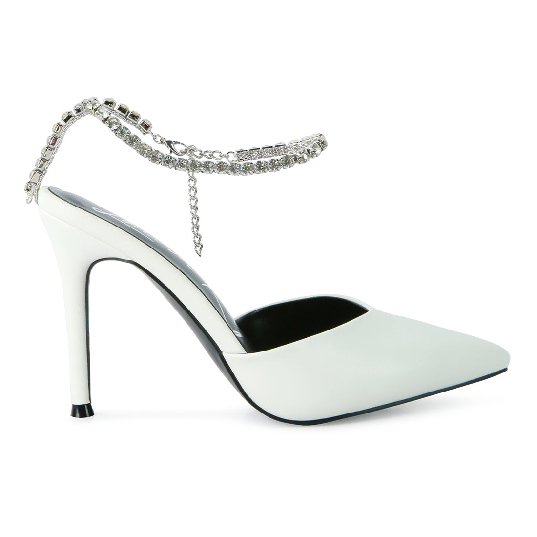 high heeled rhinestone mule sandals#color_white