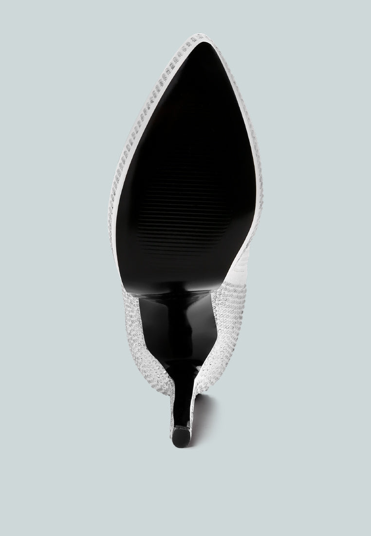 women diamante set high heeled ankle boot#color_white