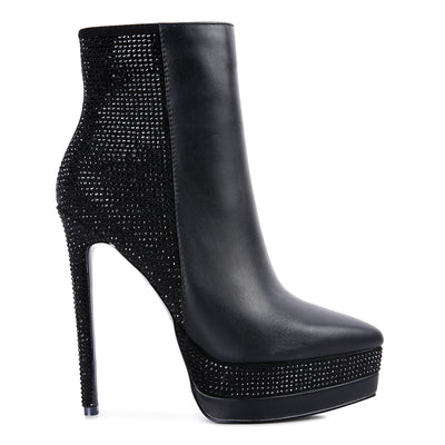 diamante set high heeled ankle boot#color_black