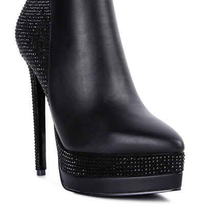 diamante set high heeled ankle boot#color_black