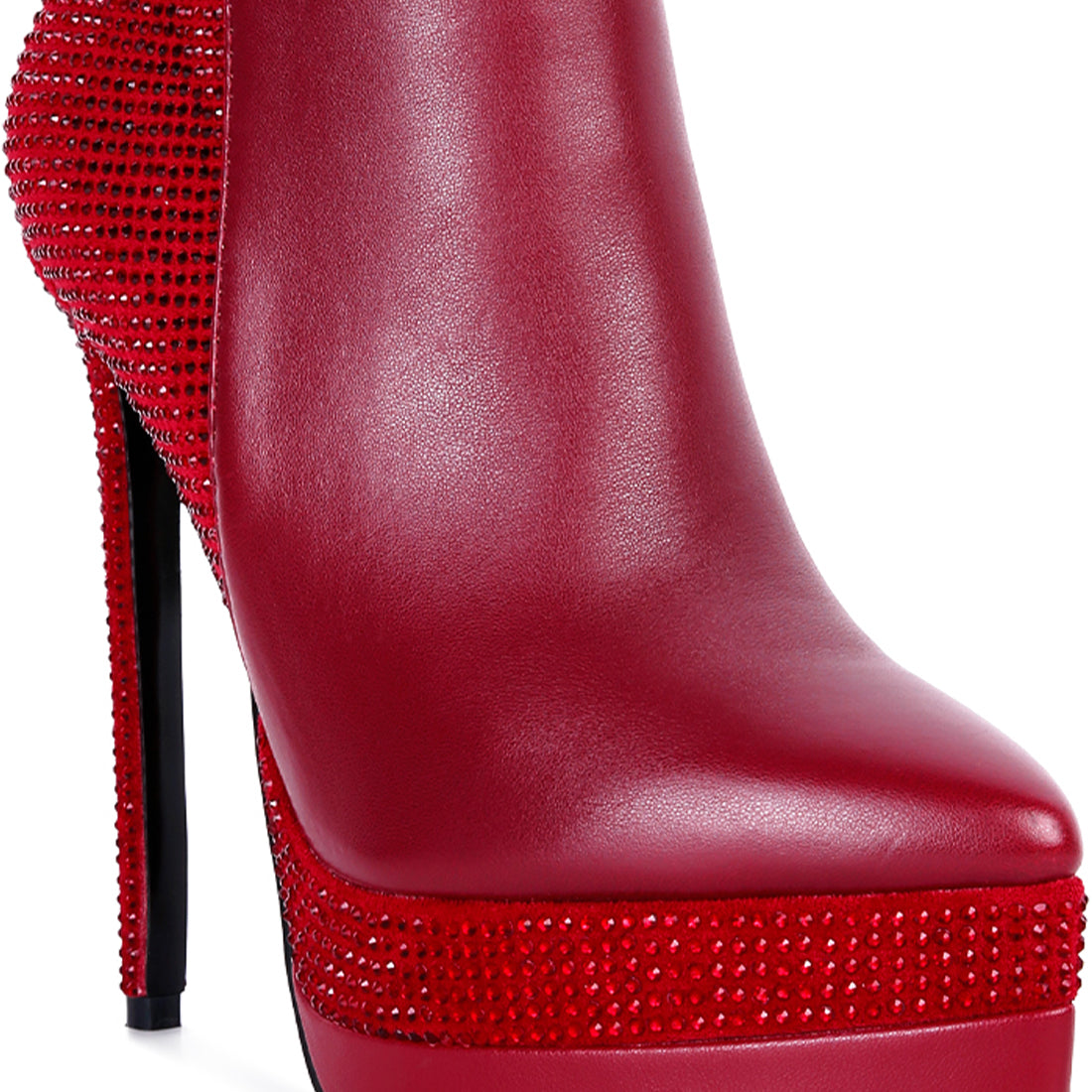 diamante set high heeled ankle boot#color_burgundy