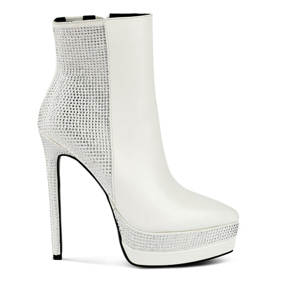 diamante set high heeled ankle boot#color_white