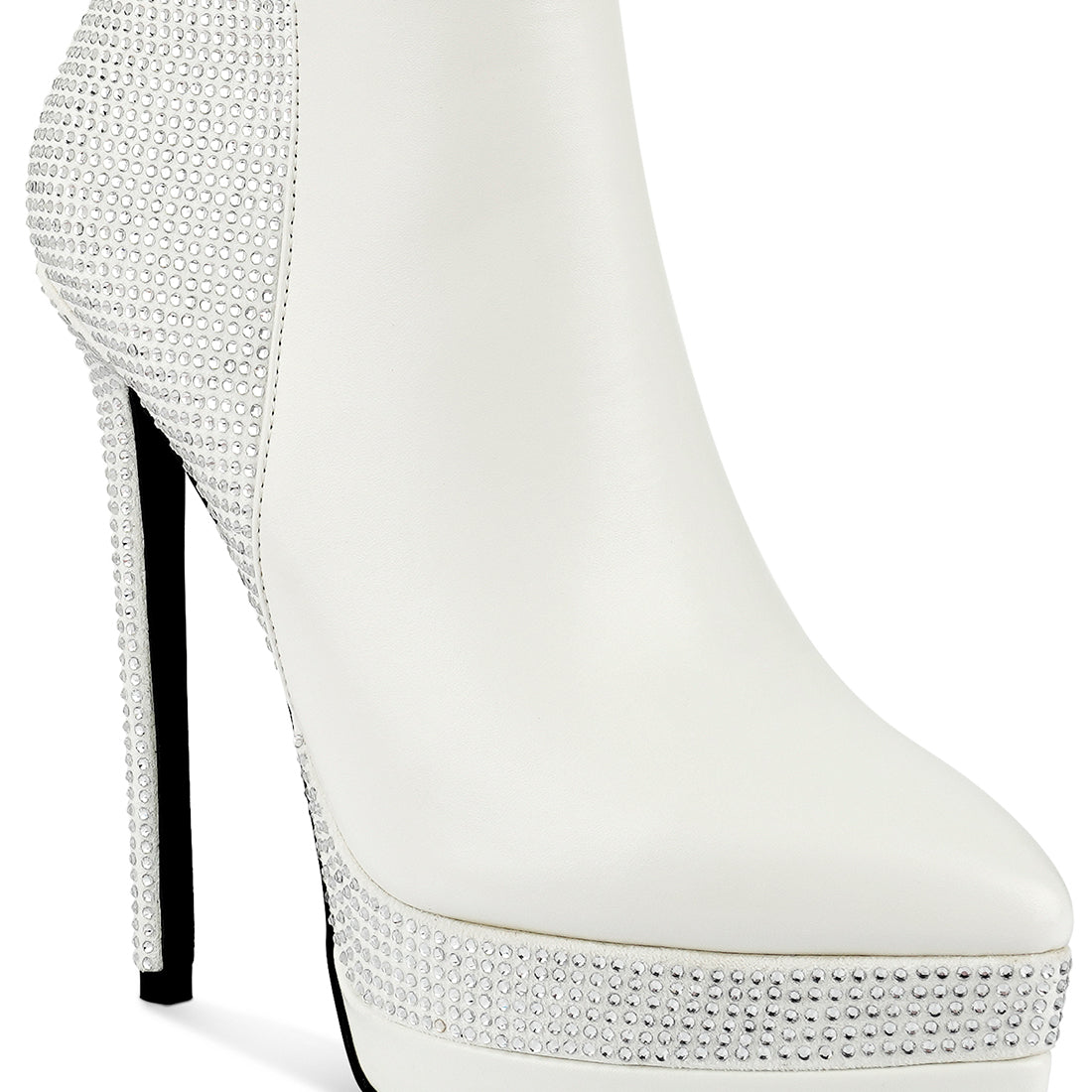 diamante set high heeled ankle boot#color_white